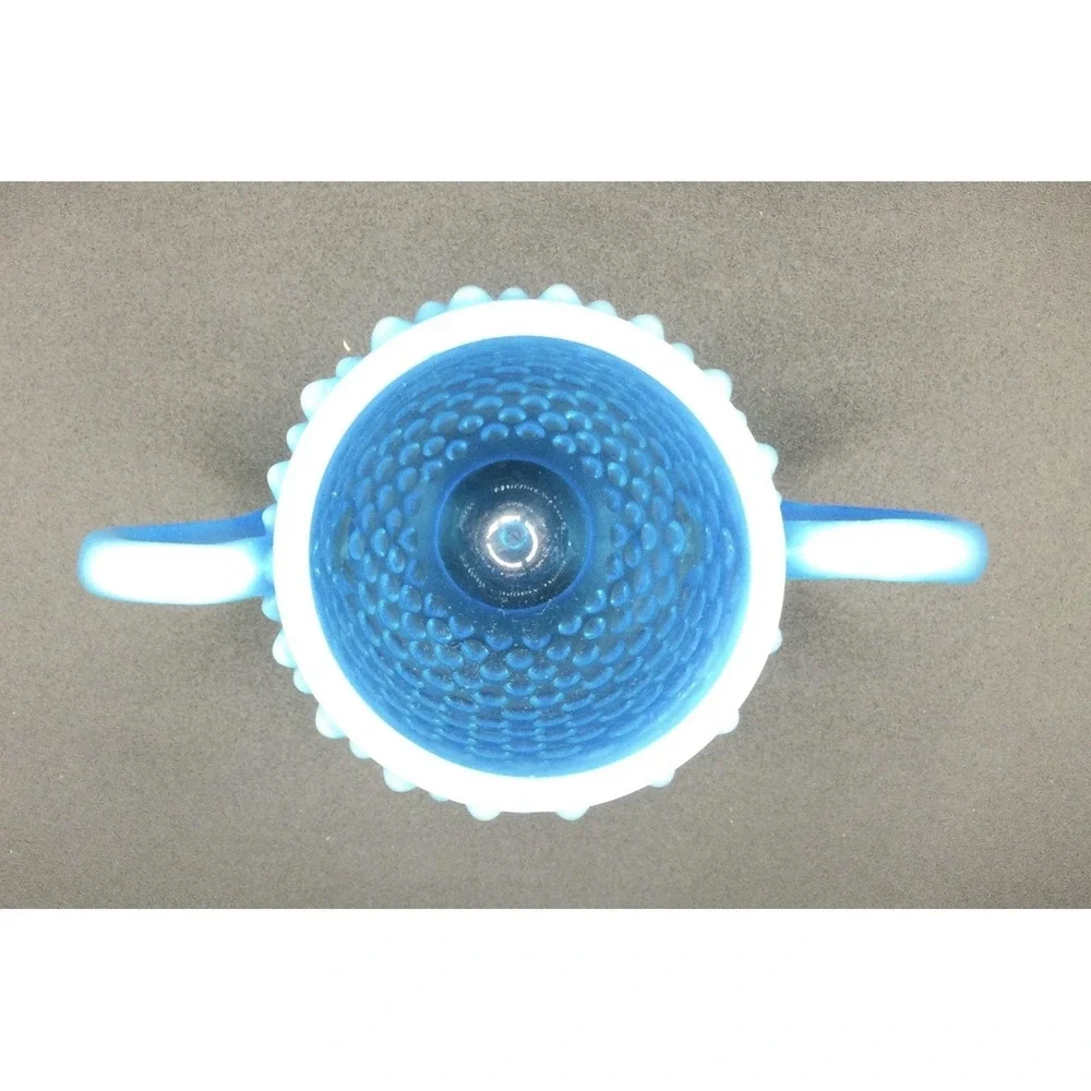 Fenton Blue Opalescent Art Glass Hobnail Sugar Bowl  3.25